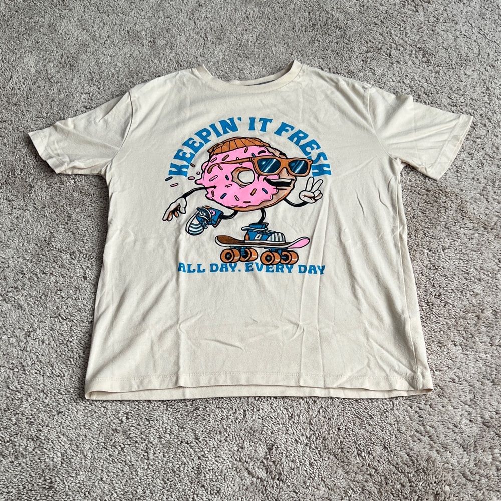 Tan Graphic T-Shirt with Donut Design